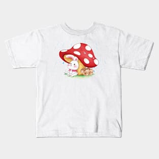 Cute Rabbit and Squirrels on a Rainy day Kids T-Shirt